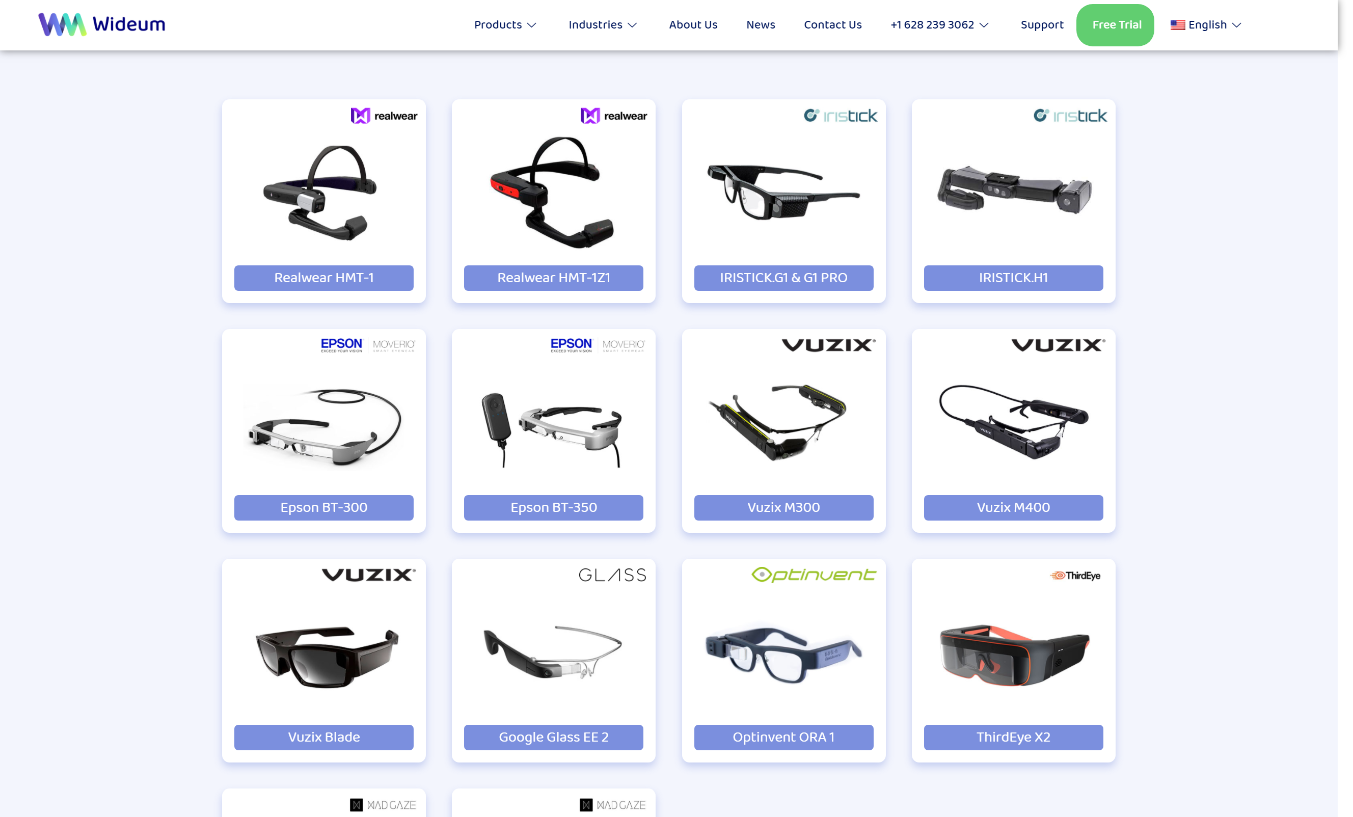 modelos de gafas inteligentes en la web de wideum